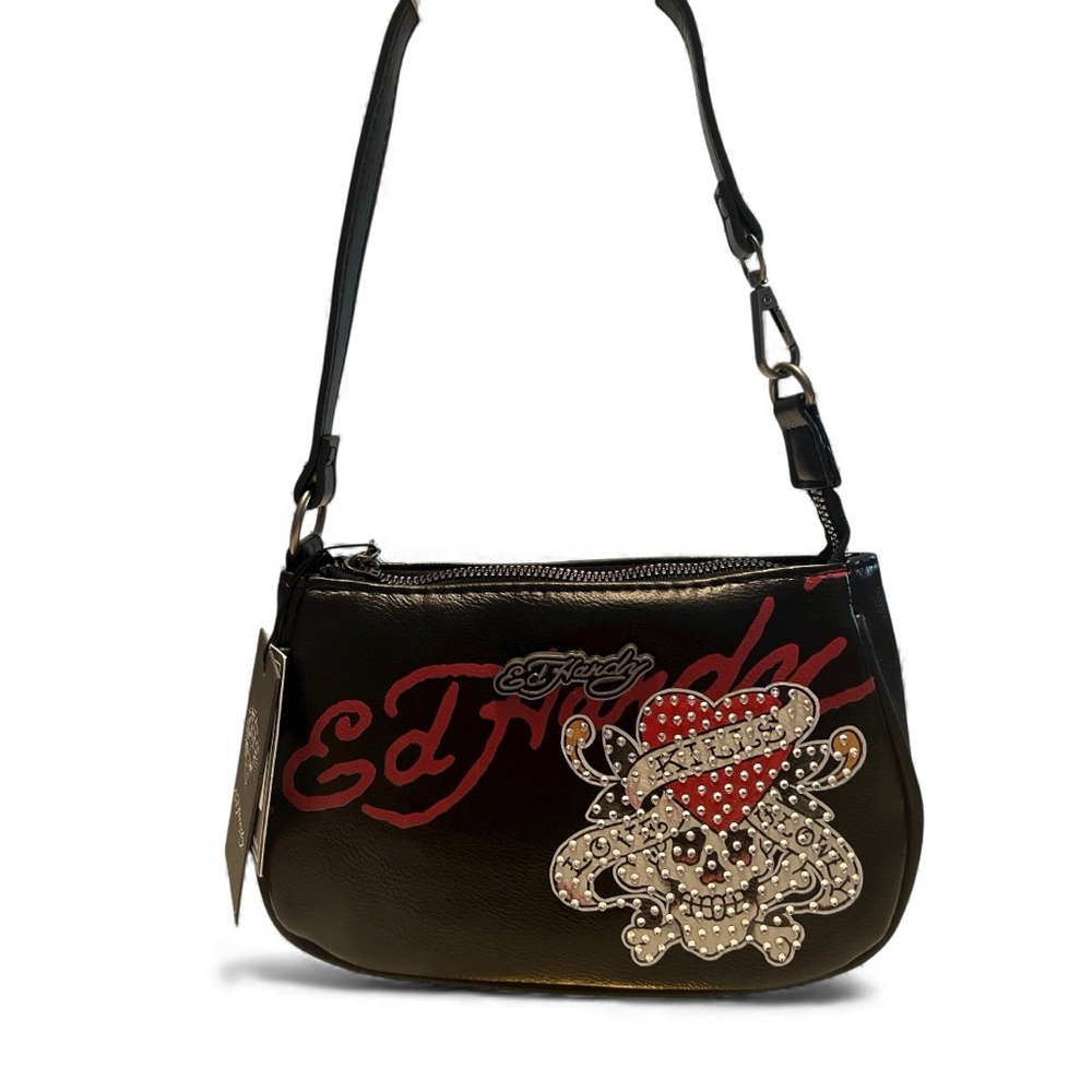 Ed Hardy Black Shoulder Bag with Red and Silver Skull